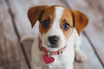Puppy with a heart-shaped collar