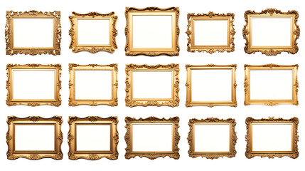 a group of gold frames