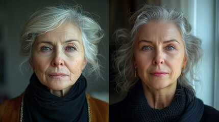Photo of old woman before and after plastic surgery - obrazy, fototapety, plakaty