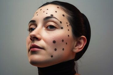 Portrait of a woman with large black moles on her face - obrazy, fototapety, plakaty