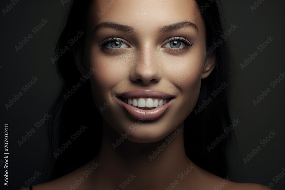 Poster Portrait of a girl with snow-white even teeth