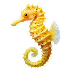 a yellow seahorse with red spots