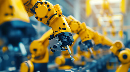 Braços robóticos trabalhando de forma perfeita em uma linha de montagem automotiva mostrando a integração da automação no processo de fabricação