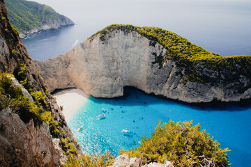 navagio beach with the famous wrecked ship in Zante, Greece