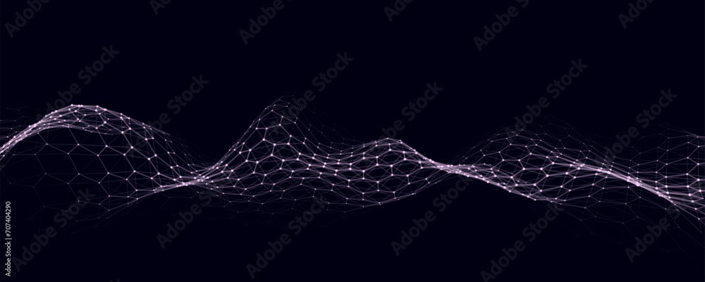 Aufkleber Blue hexagon wave of particles and lines. Big data visualization. Abstract background with a dynamic wave. Vector illustration.