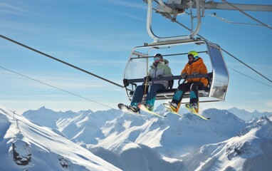 Fototapeta na wymiar Ski, skiing - skiers on ski lift