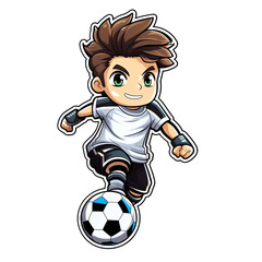 a cartoon of a boy kicking a football ball