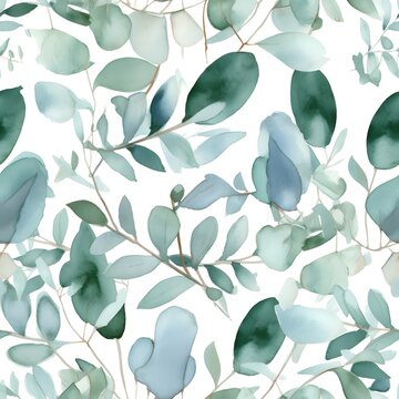 Watercolor eucalyptus, eucalyptus leaves , Seamless patterns, eucalyptus clipart © alexpe