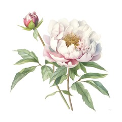 wild peony in watercolour, white background