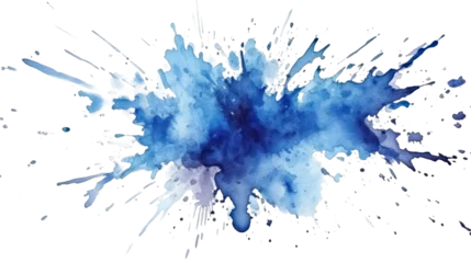 Fotobehang Blue paint brush strokes in watercolor isolated against transparent. PNG © Viktor