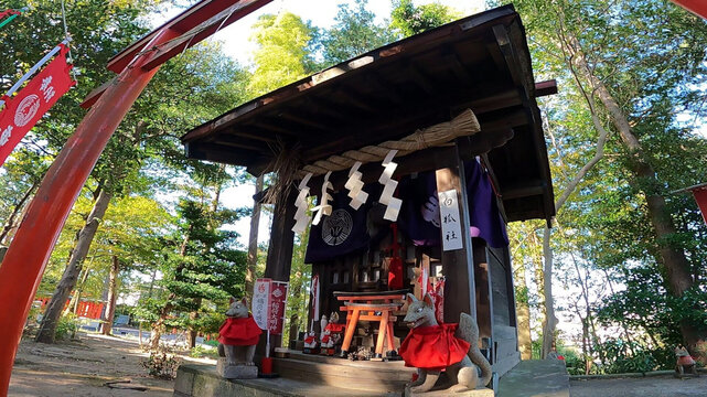 Nishi-Tokyo City, Tokyo, Japan. Higashi-Fushimi Inari Shrine sits just outside Higashi Fushimi Station.
The shrine was built in 1929 as a tribute to the Fushimi Inari Taisha shrine. The name "Higashi 