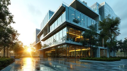 a modern, multi-story building with extensive glass paneling. - obrazy, fototapety, plakaty