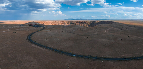 Aerial view of the Meteor Crater Natural Landmark at Arizona. Crater from a meteorite, from space....