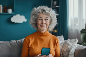 Senior Woman with Smartphone and Cloud Symbol