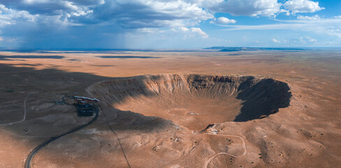 Aerial view of the Meteor Crater Natural Landmark at Arizona. Crater from a meteorite, from space....