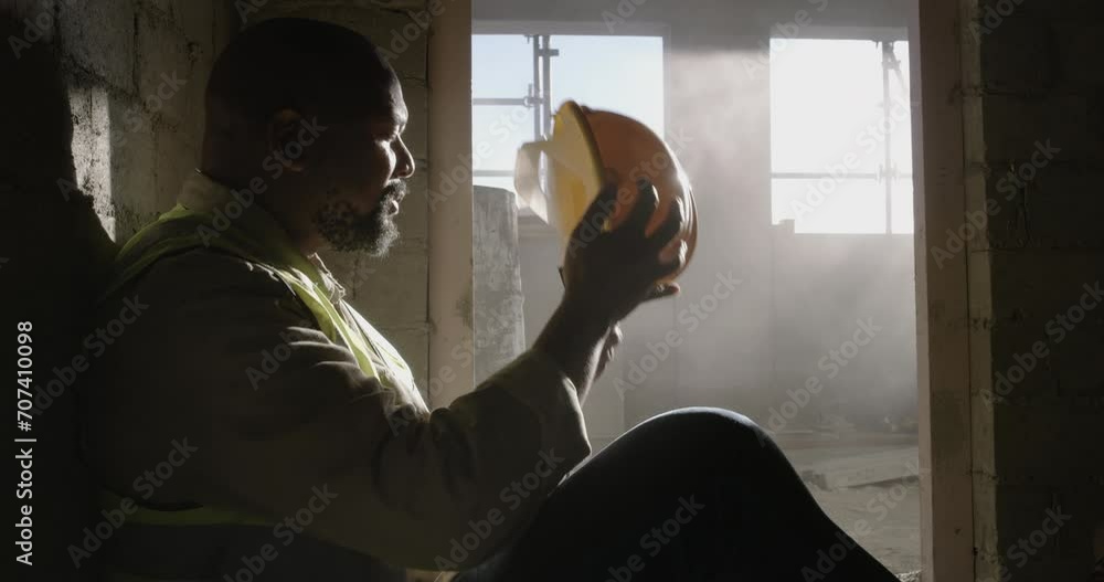 Canvas Prints thinking, construction site or tired black man on break for architecture project or building. africa