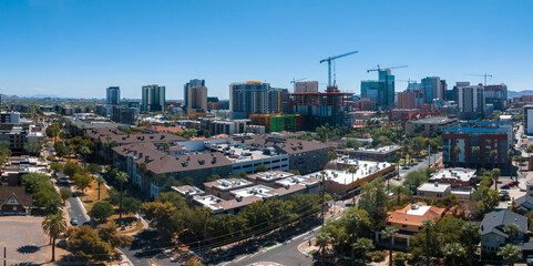 Phoenix city downtown skyline cityscape of Arizona in USA. Top view of downtown Phoenix Arizona on...