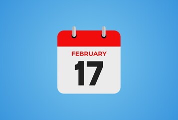 17 February calendar icon on blue background. Illustration design.