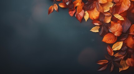 Autumn – frame of colorful leaves isolated on a dark background with copy space.