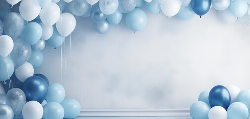 Luxurious party balloons in blue and white for wallpaper or background 001 - obrazy, fototapety, plakaty