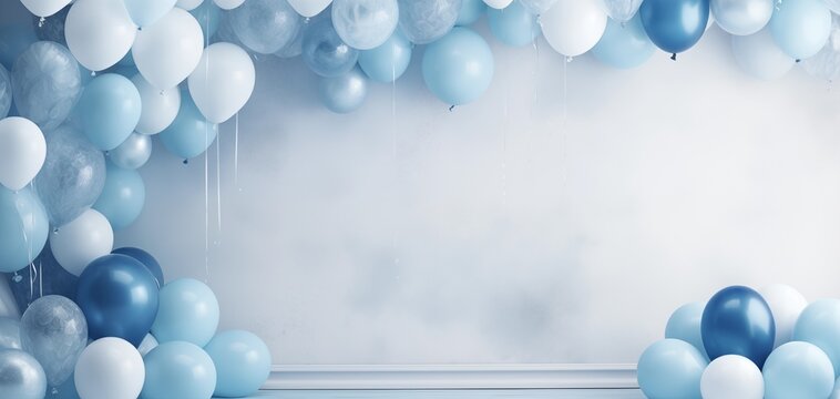 Fototapeta Luxurious party balloons in blue and white for wallpaper or background 001