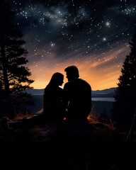 Couple in silhouette against night sky