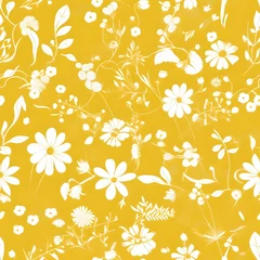 Gordijnen white flowers on yellow background, seamless page, © avery