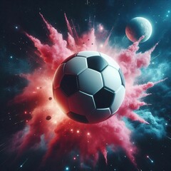 Naklejka premium soccer ball in the sky with moon