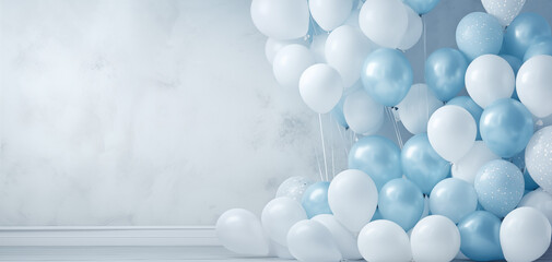 Luxurious party balloons in blue and white for wallpaper or background 002