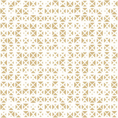 Golden vector seamless pattern with small triangles. Luxury modern white and gold background with halftone effect, randomly scattered shapes. Simple elegant texture. Trendy repeat decorative design