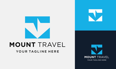 latter t m square vector mountain travel logo for travelers