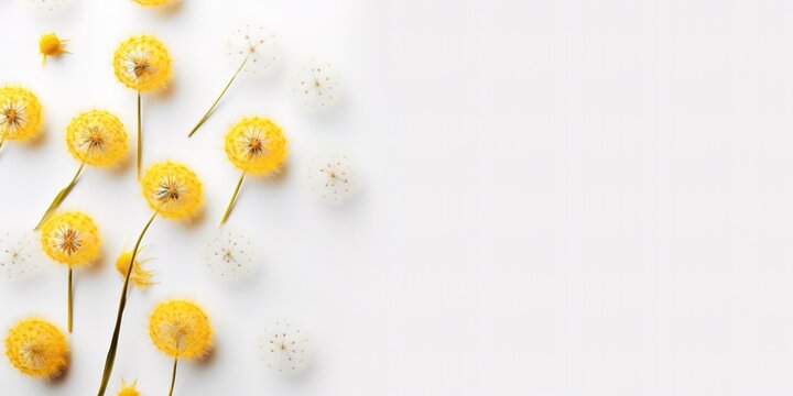 Yellow dandelion flower in photo with white background. generative AI