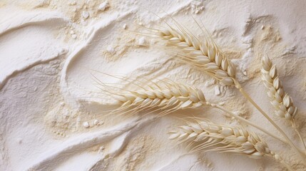 wheat ears on flour surface,