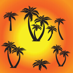 Fototapeta na wymiar palm trees silhouettes-set of palm trees-palm trees silhouettes-set of trees-set of palms
