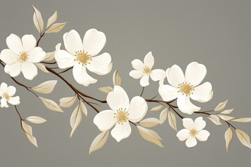 Illustration of white flowers on a background, featuring elegant and simple white design. Generative AI