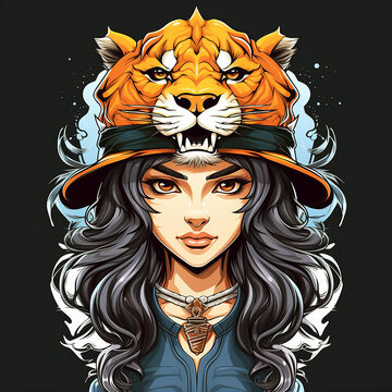 portrait of a girl with a tiger