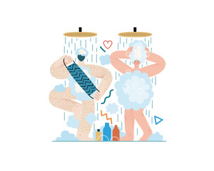 Valentine: Playful Connection - modern flat vector concept illustration of a couple in unicorn costumes holding hands. Metaphor of love, whimsical and imaginative side of romance