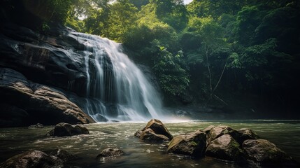 background view of a waterfall in the middle of the forest. background natural view