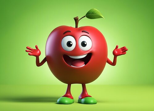 Cartoon apple character with arms and legs, 3d render illustration