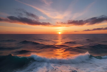 Beautiful sea waves in sunset