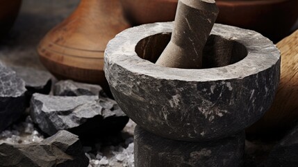 well-crafted mortar and pestle set, highlighting its solid stone construction generative ai - obrazy, fototapety, plakaty