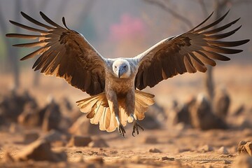 Himalayan vulture in winter migration at Jorbeer Conservation Reserve, Bikaner, Rajasthan, India, Asia. Generative AI - obrazy, fototapety, plakaty