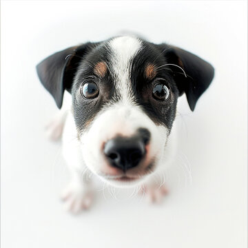 かわいい子犬の顔アップ写真(正面, 白背景)