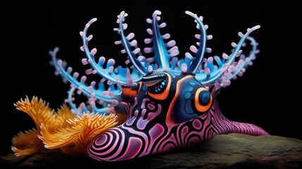 depiction of a nudibranch displaying its intricate and colorful patterns generative ai