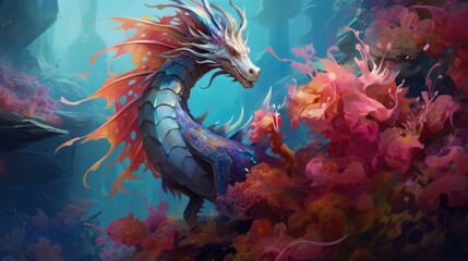 Sea dragon blending in with the colorful surroundings. generative ai