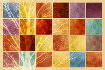 tree in colorful tiles background