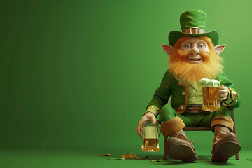 st patricks day leprechaun drinking beer - obrazy, fototapety, plakaty