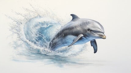 Highly detailed portrayal of a bottlenose dolphin leaping playfully out of the water generative ai