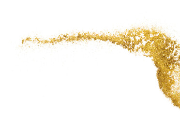 Gold metallic glitter sparkle explosion in air. Golden Glitter sand spark blink celebrate Chinese...