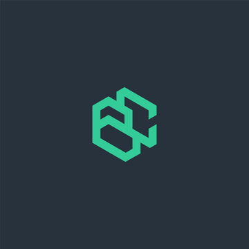  BC monogram logo in hexagon shape with green color.